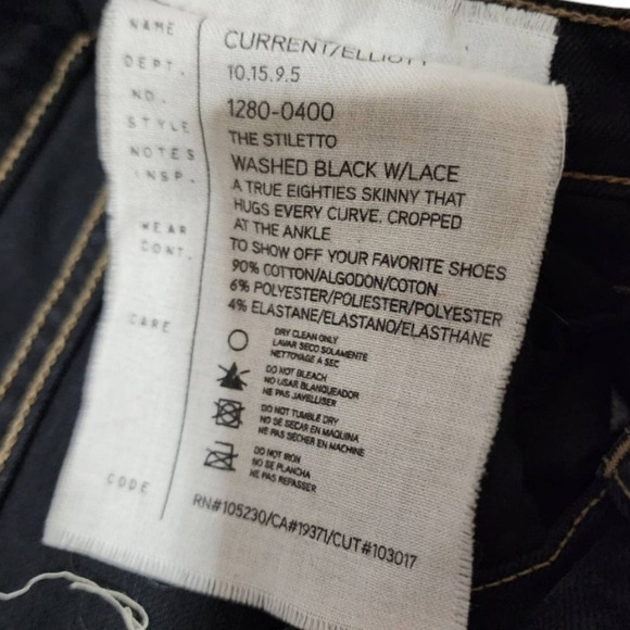 CURRENT / ELLIOTT The STILETTO Skinny Jeans Washed Black with Lace 26 - Picture 6 of 9